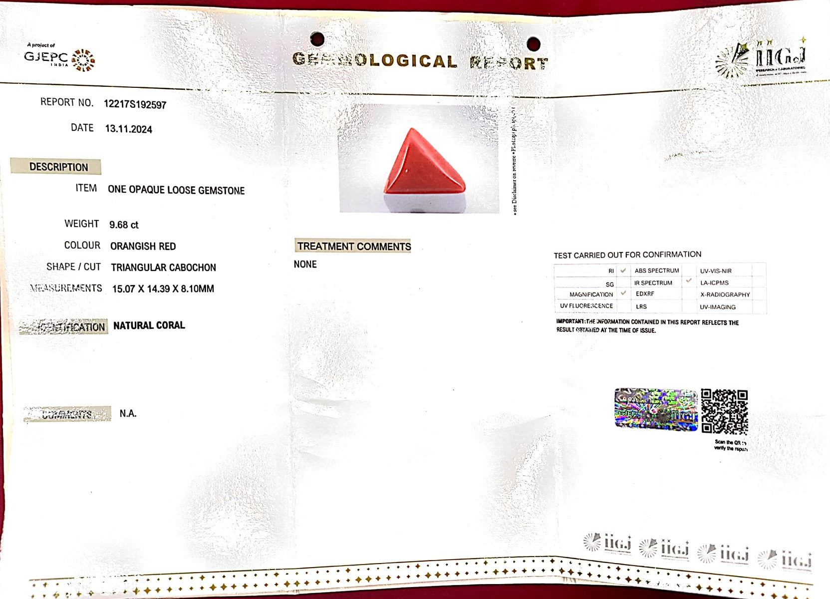 9.68/CT Natural Triangular Red Coral-2800