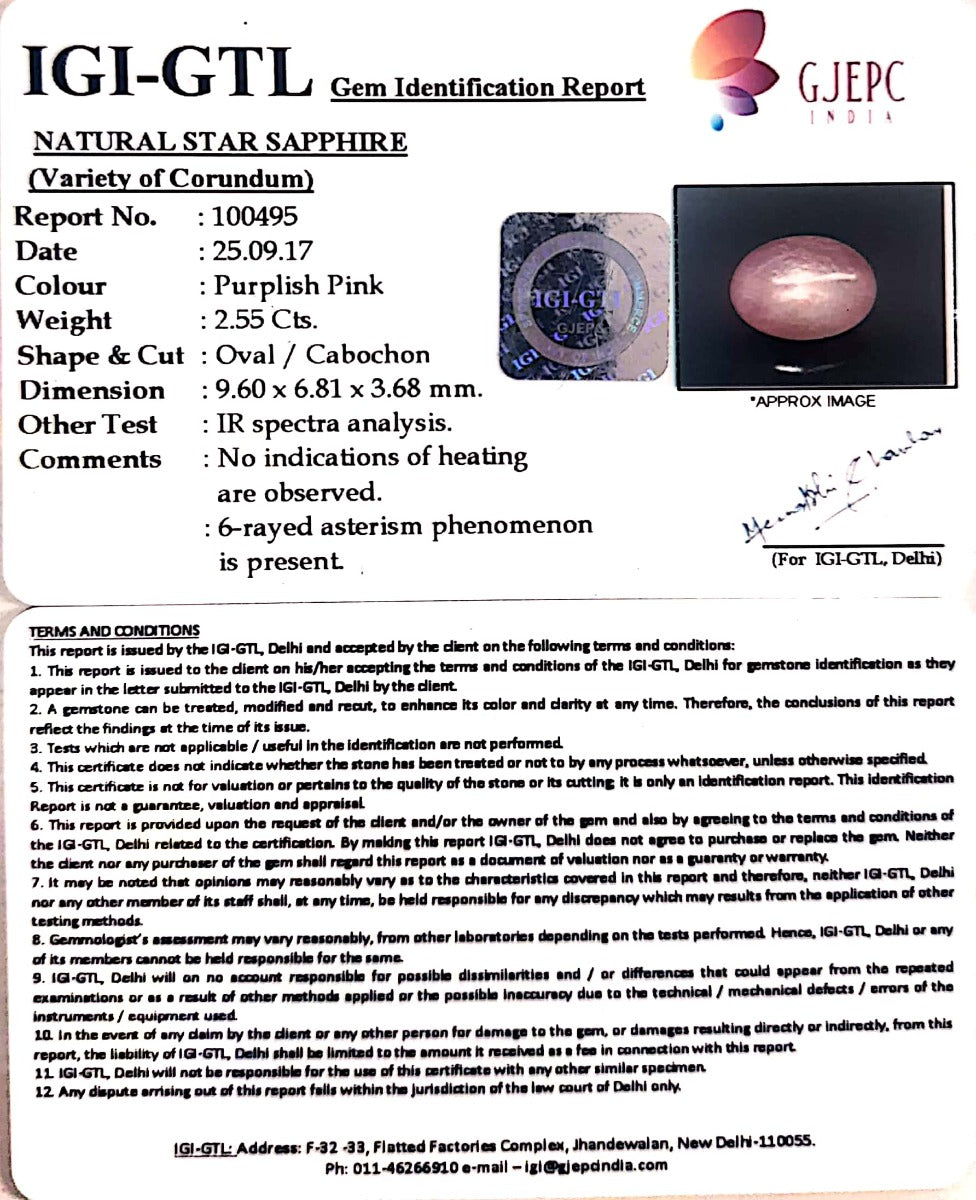 2.55/CT Star Sapphire with Govt. Lab Certificate-(5661)