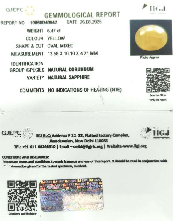 6.47/CT Natural Yellow Sapphire With Govt Lab Certificate (4551)