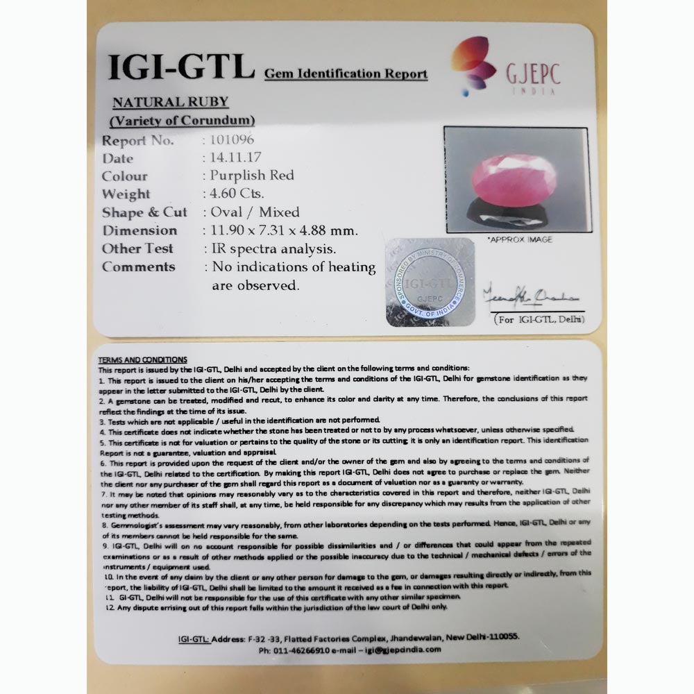 5.11 Ratti Natural New Burma Ruby with Govt. Lab Certificate-(101096)