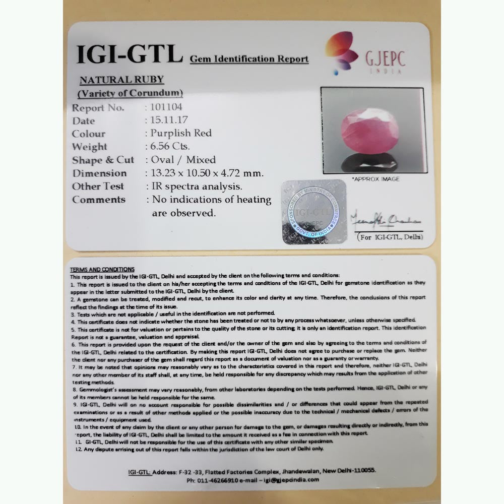 7.29 Ratti Natural New Burma Ruby with Govt. Lab Certificate-(101104)