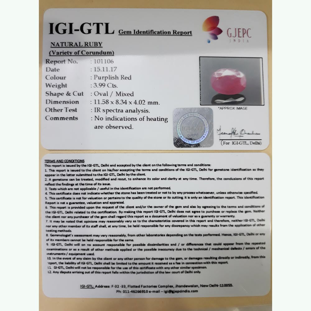 4.43 Ratti Natural New Burma ruby with Govt. Lab Certificate-(5661