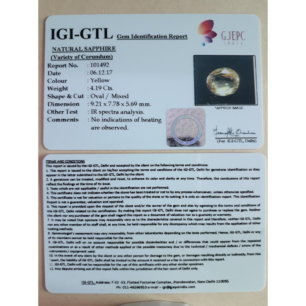 4.19/CT Natural Ceylonese Pukhraj with Govt Lab Certificate-YELSA9W