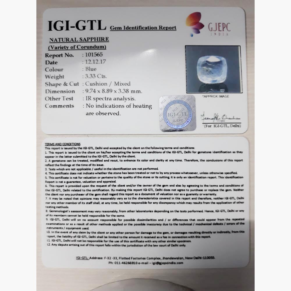 3.70 Ratti natural blue sapphire with Govt Lab Certified-(23310)