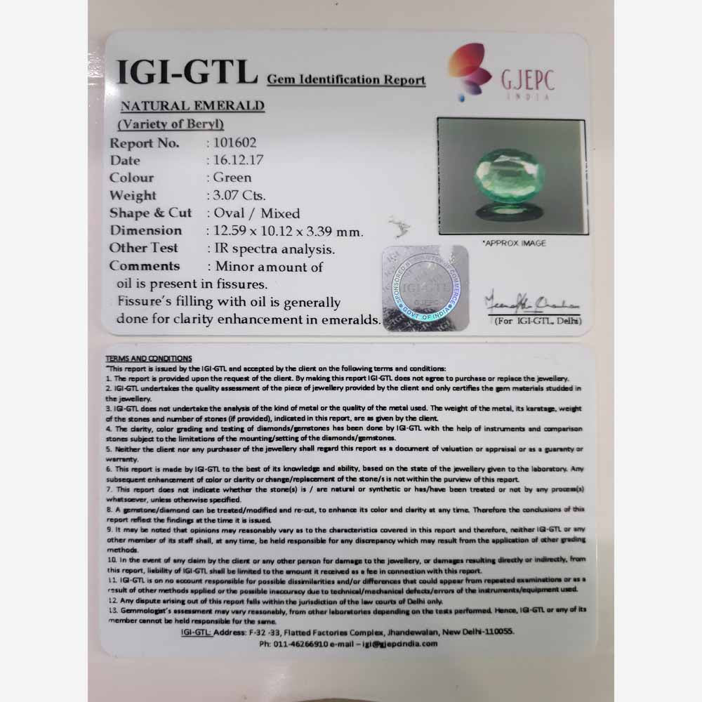 3.41 Ratti Natural emerald with Govt Lab Certificate-(34410)