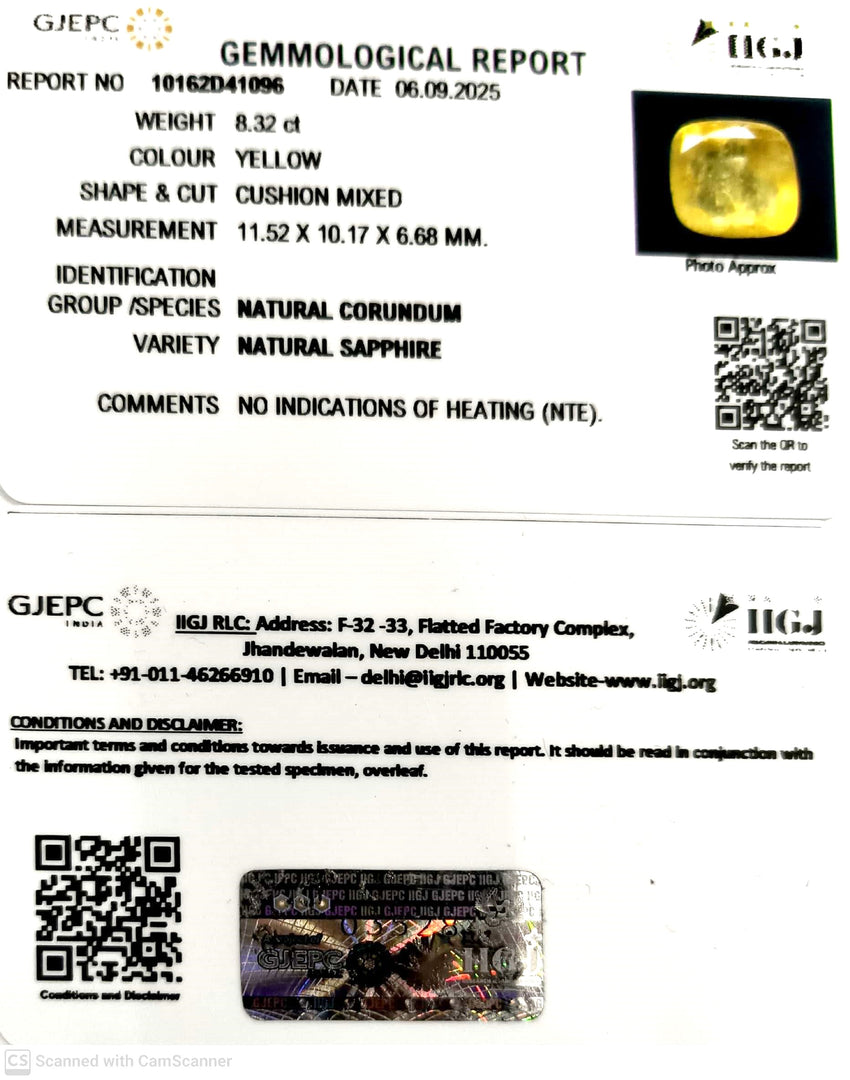 8.32/CT Natural Yellow Sapphire With Govt Lab Certificate (34410)