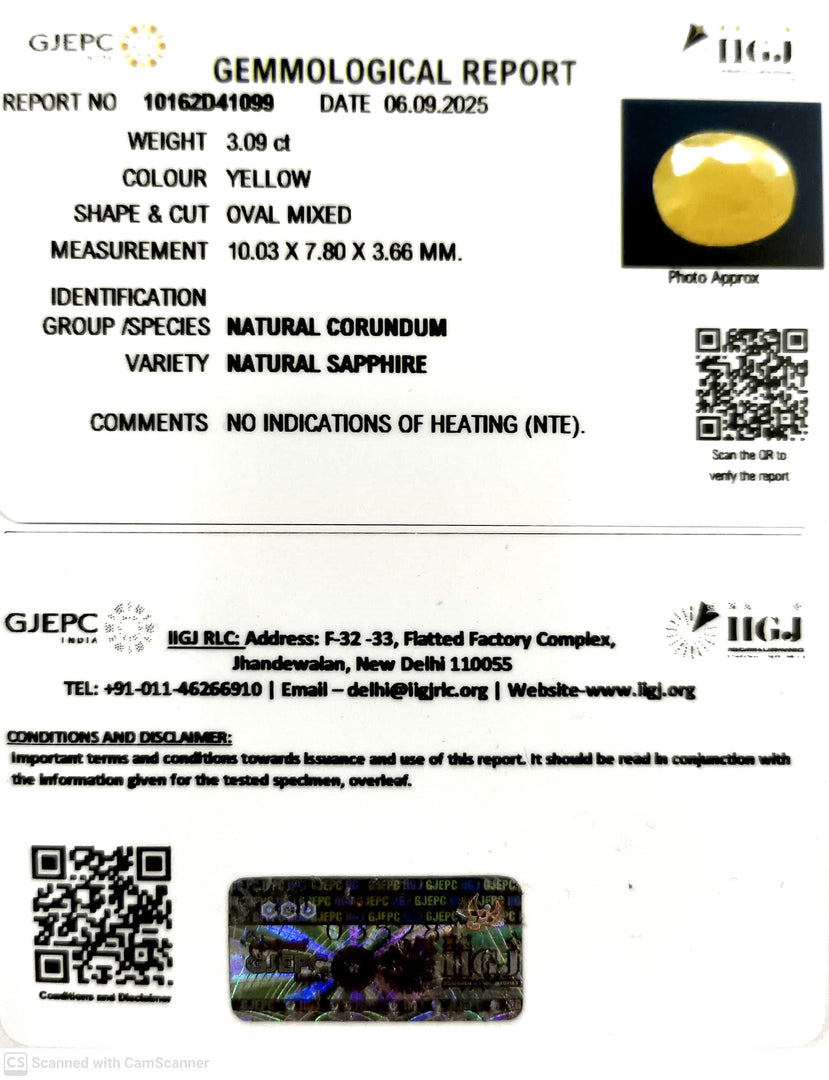 3.09/CT Natural Yellow Sapphire With Govt Lab Certificate (4551)