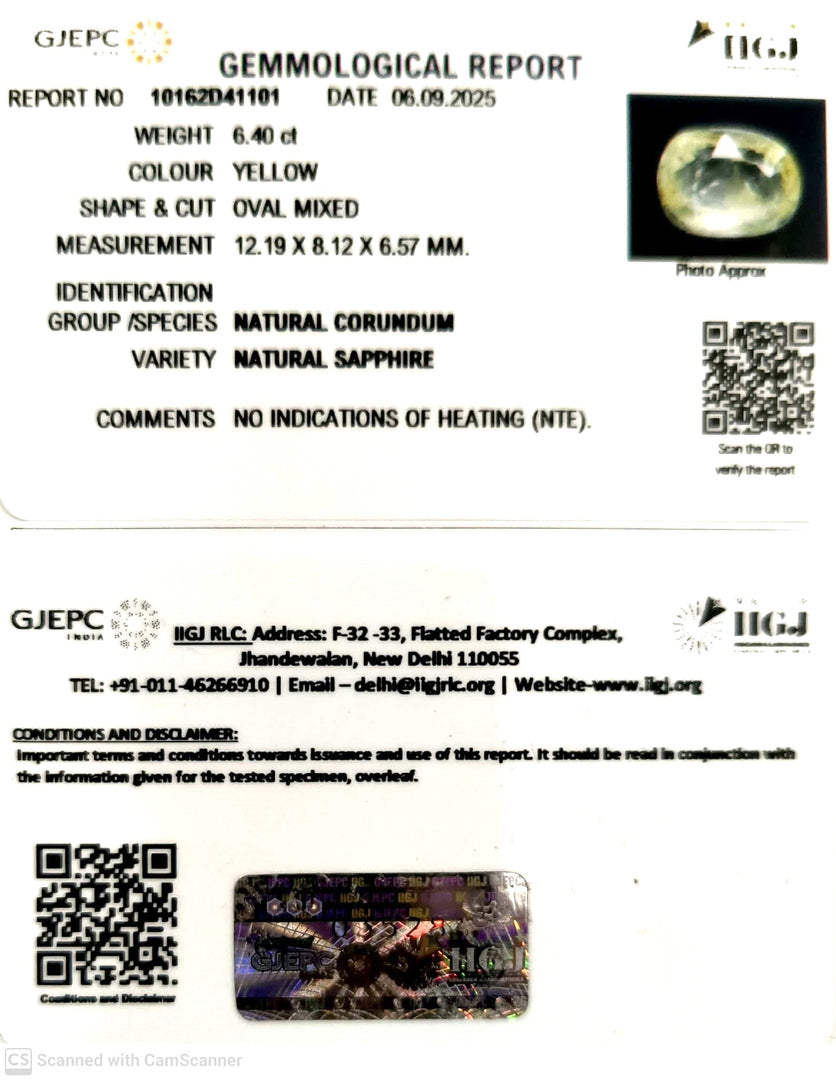 6.40/CT Natural Yellow Sapphire With Govt Lab Certificate (34410)