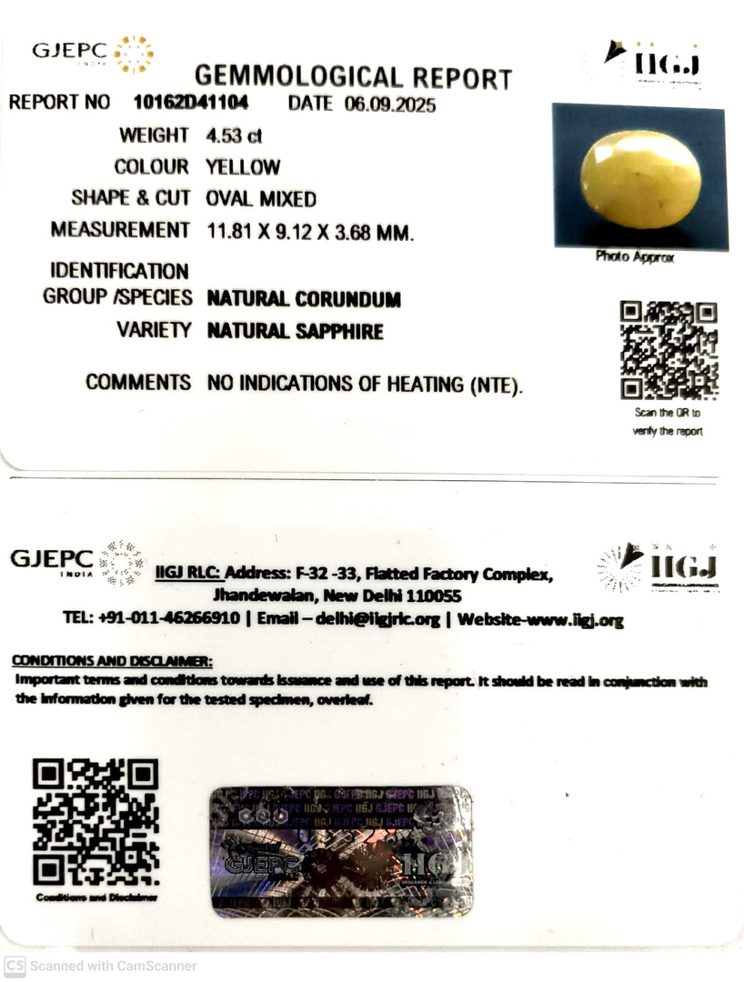 4.53/CT Natural Yellow Sapphire With Govt Lab Certificate (1221)