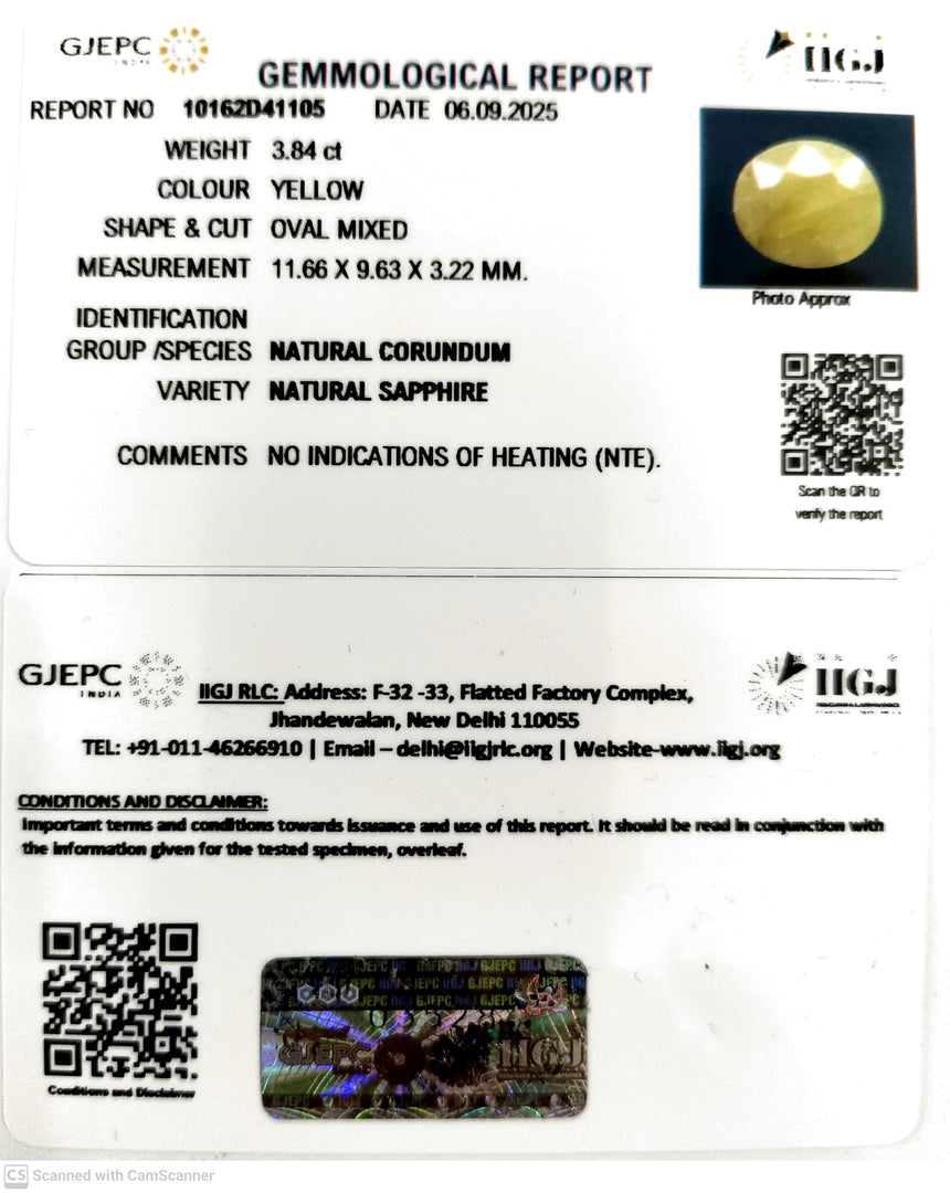 3.84/CT Natural Yellow Sapphire With Govt Lab Certificate (2331)