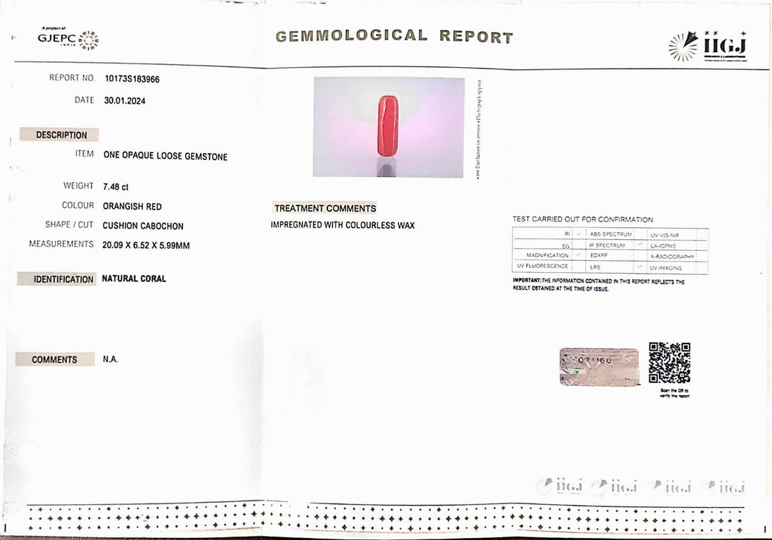 7.48/Carat Natural Cylindrical Red Coral (1800)