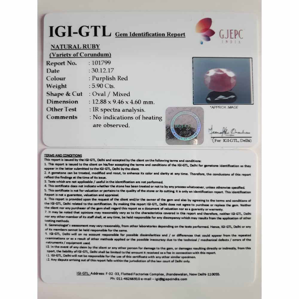 6.56 Ratti Natural New Burma Ruby with Govt. Lab Certificate-(3441)