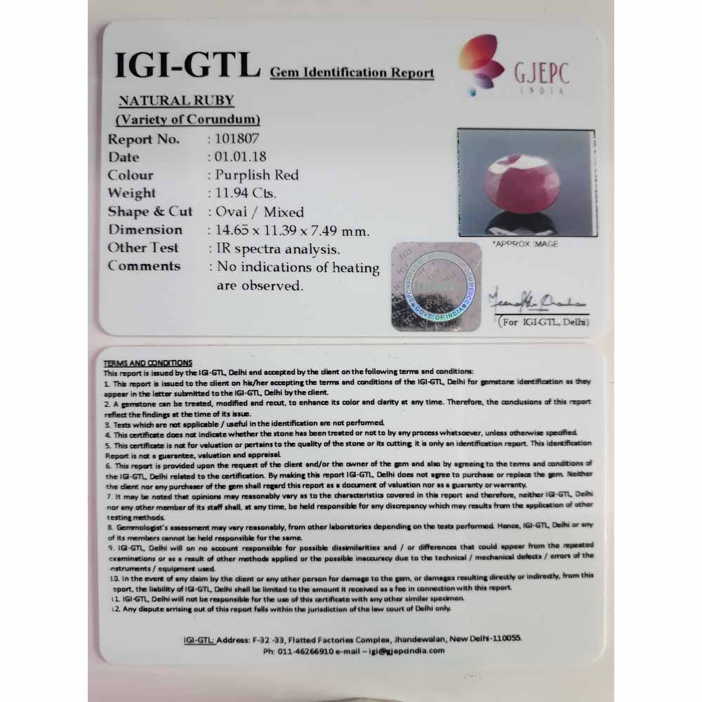 13.27 Ratti Natural New Burma Ruby with Govt. Lab Certificate-(3441)