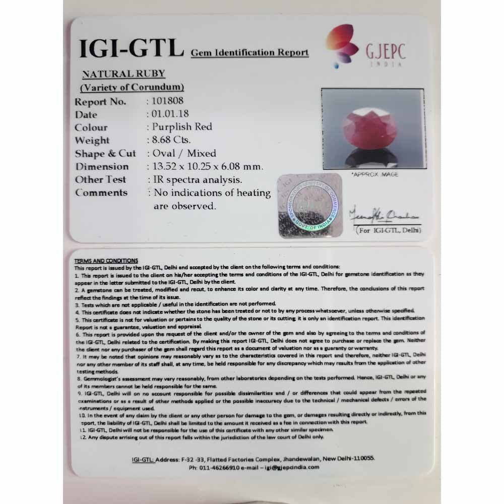 9.64 Ratti Natural New Burma Ruby with Govt. Lab Certificate-(2331)