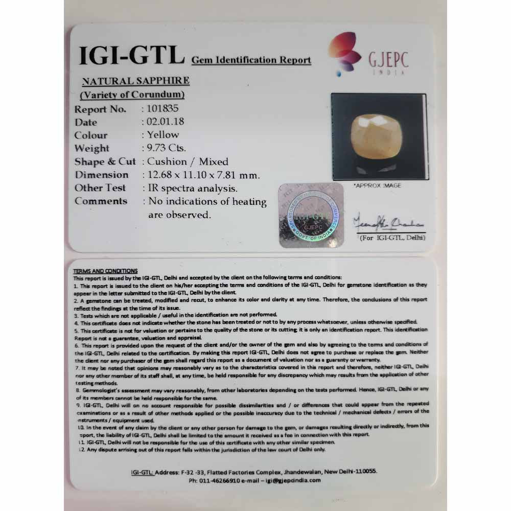 10.81 Ratti Natural yellow sapphire with Govt Lab Certificate-(1221)