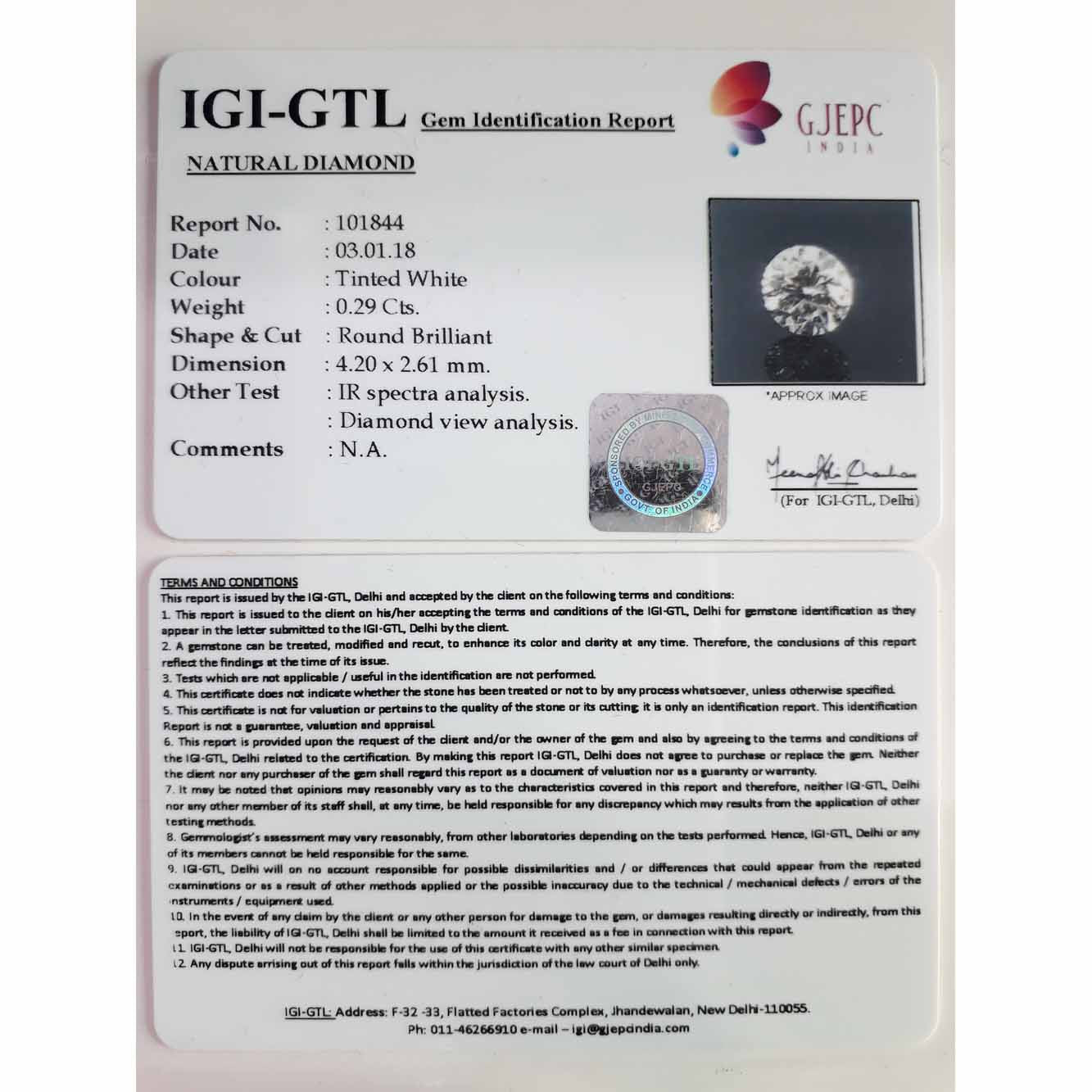 0.29/Cents Natural Diamond with Govt. Lab Certificate-120000