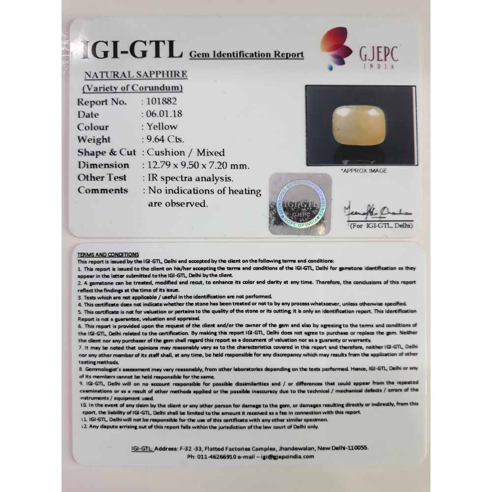 10.71 Ratti Natural yellow sapphire with Govt Lab Certificate-(2331)