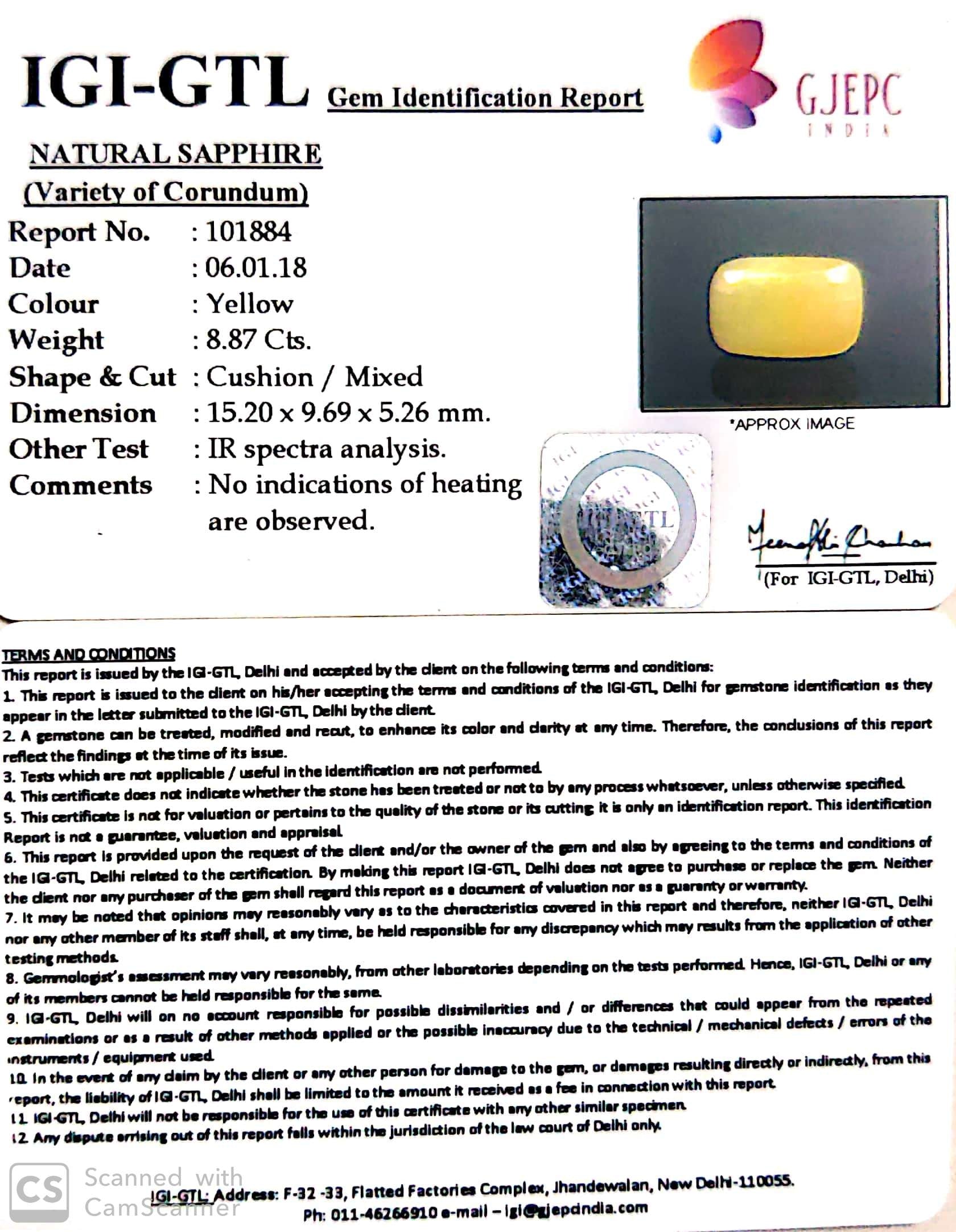 9.86 Ratti Natural Yellow Sapphire with Govt Lab Certificate-(2331)