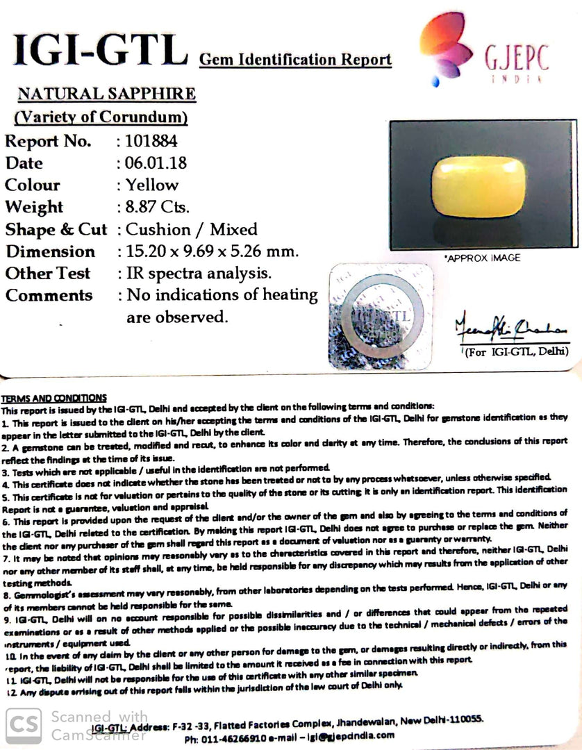 9.86 Ratti Natural Yellow Sapphire with Govt Lab Certificate-(2331)