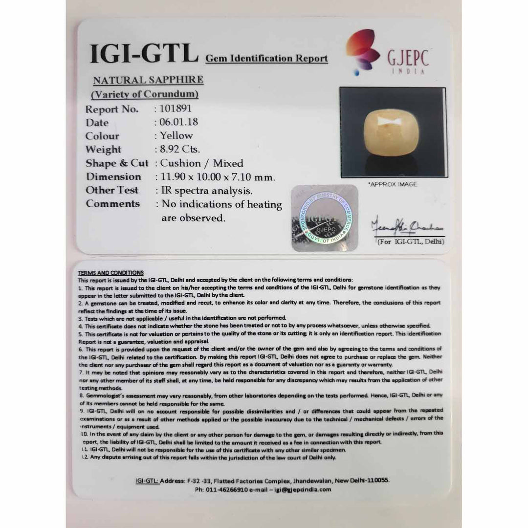 9.91 Ratti Natural yellow sapphire with Govt Lab Certificate-(1221)