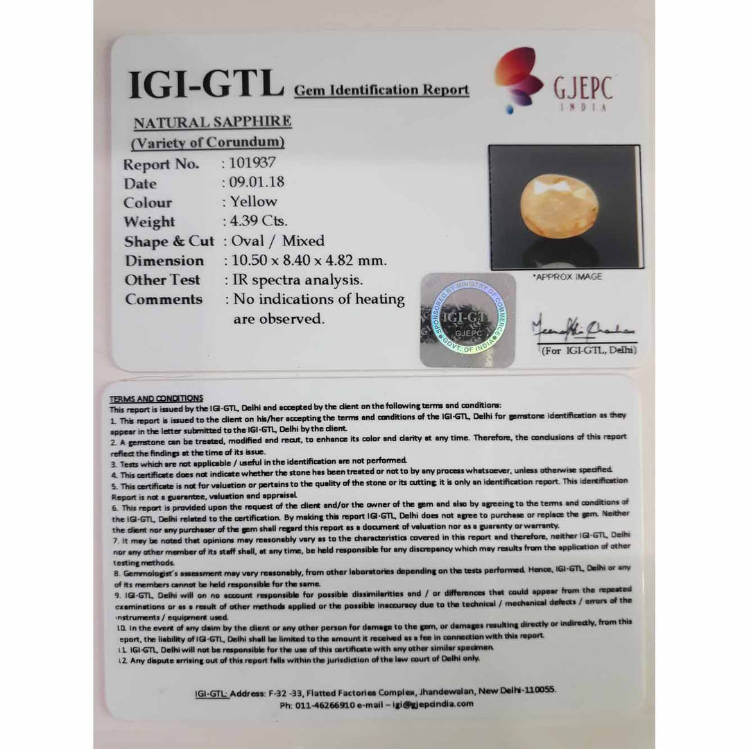 4.88 Ratti Natural yellow sapphire with Govt Lab Certificate-(4551)