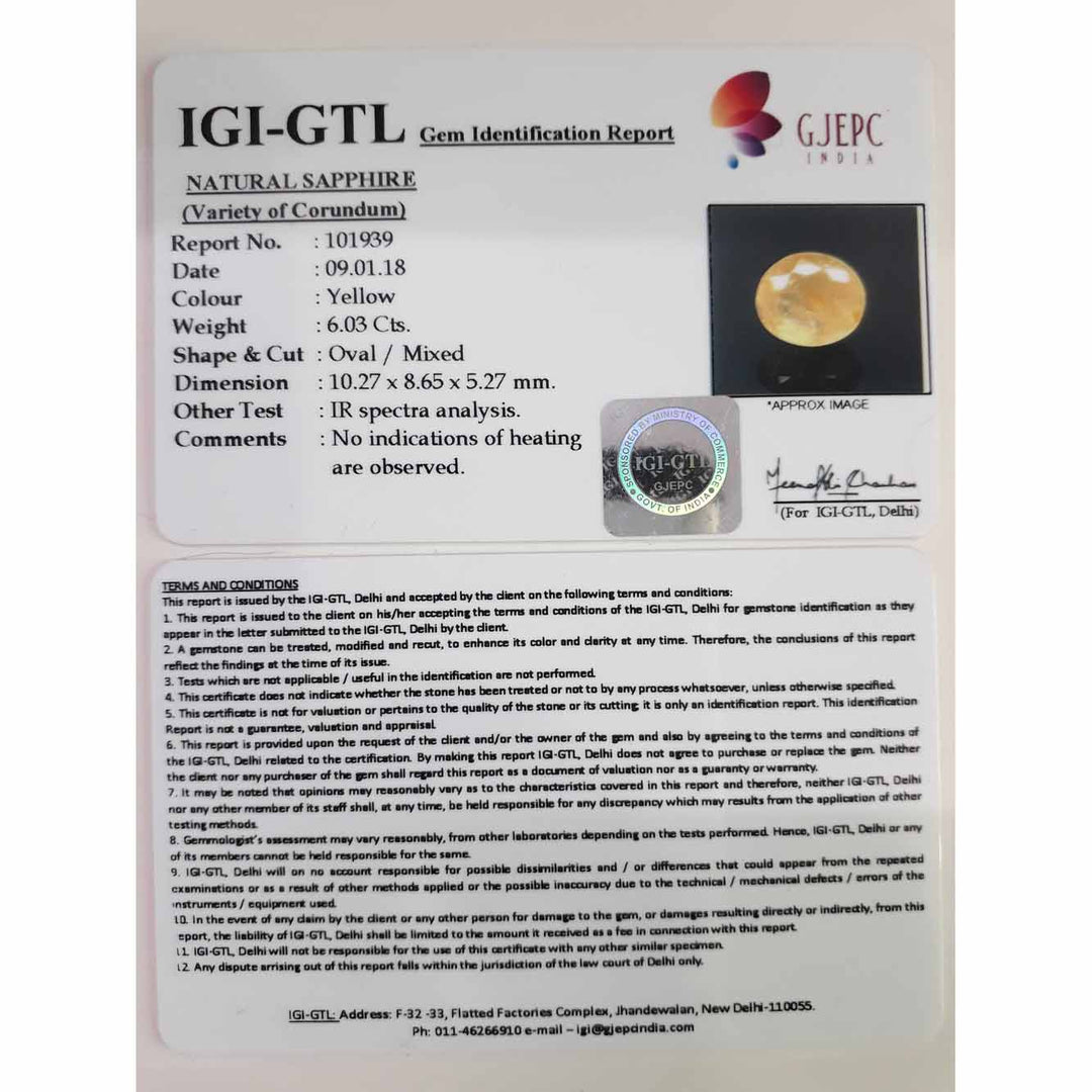 6.70 Ratti Natural yellow sapphire with Govt Lab Certificate-(4100)