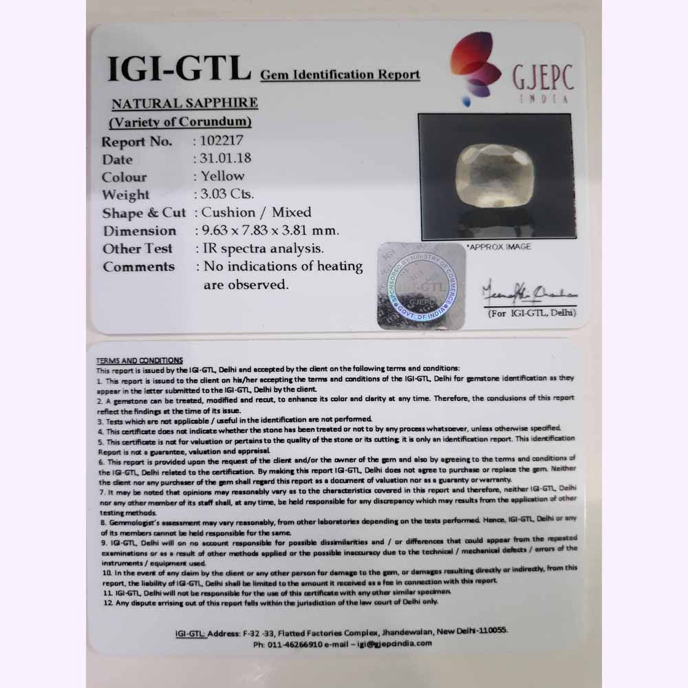 3.37 Ratt. Natural yellow sapphire with Govt Lab Certified-(6771)