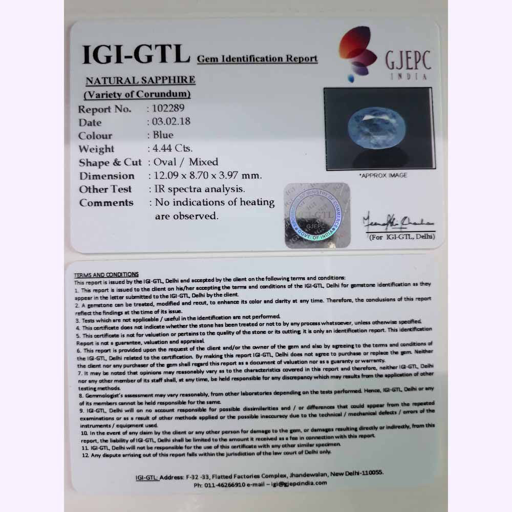 4.93 Ratti Natural Neelam with Govt Lab Certificate-(6100)