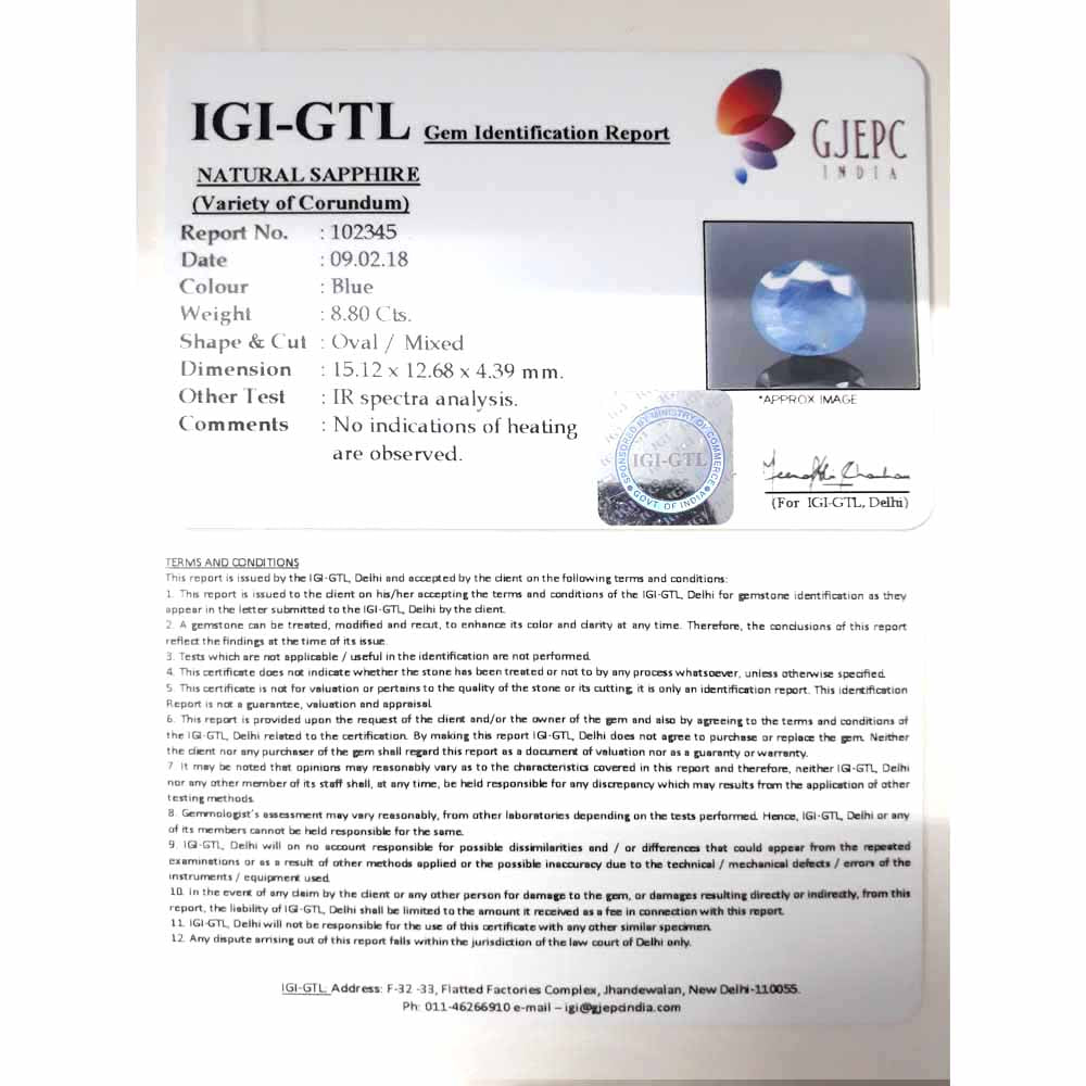 9.78 Ratti NATURAL blue SAPPHIRE with Govt Lab Certified-(6771)