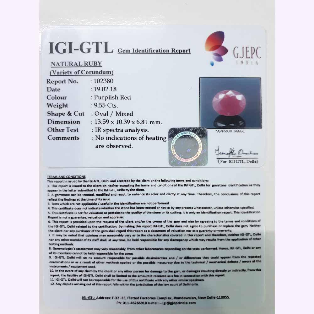 10.61 Ratti Natural New Burma Ruby with Govt Lab Certificate-(2331)