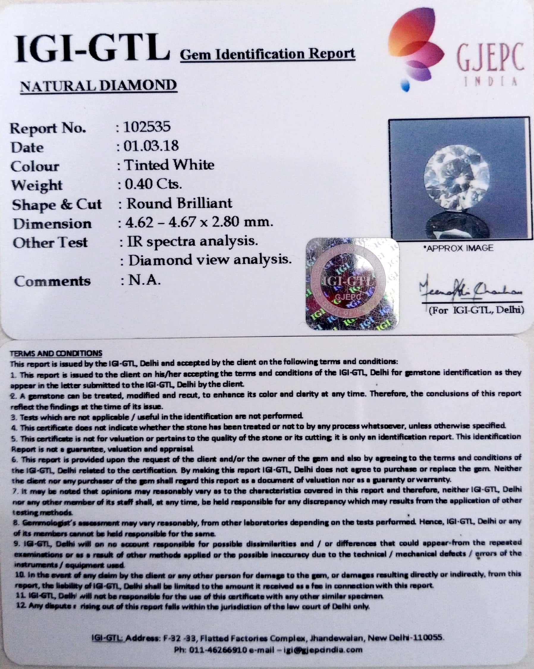 0.40 Carat Natural Diamond - 102535