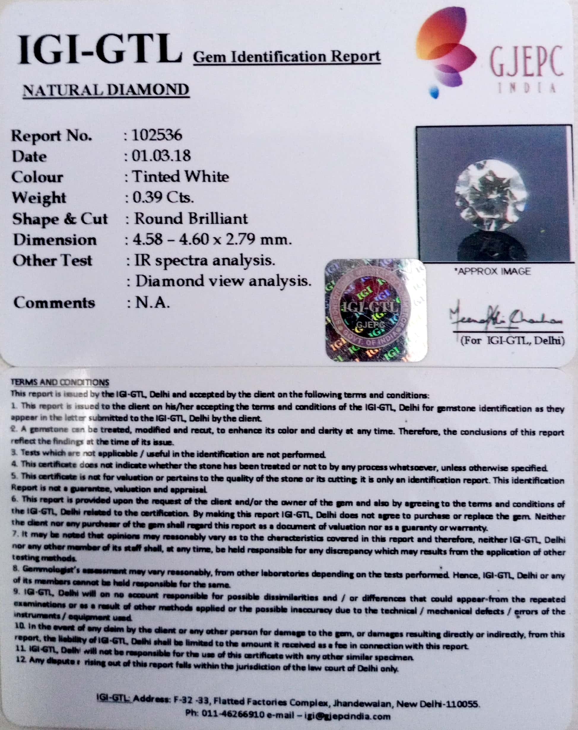 0.39 Carat Natural Diamond of Premium Quality -102536