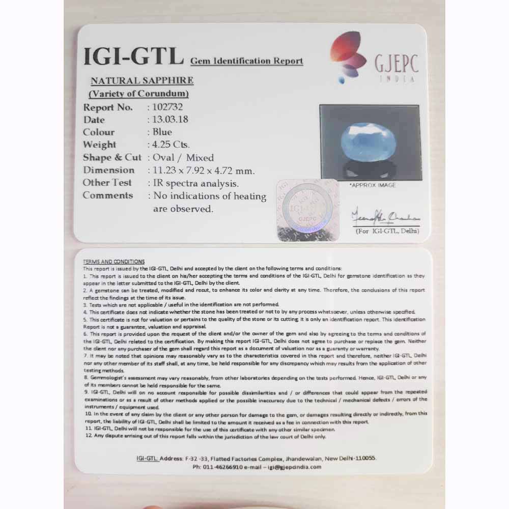 4.72 Ratti natural blue sapphire with Govt Lab Certified-(4551)