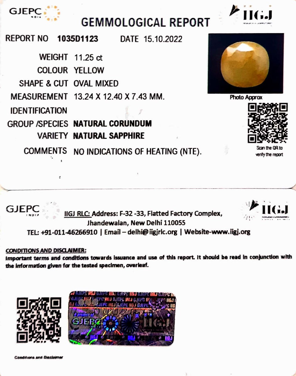 11.25/CT Natural Ceylonese Pukhraj Stone with Govt Lab Certificate-4551
