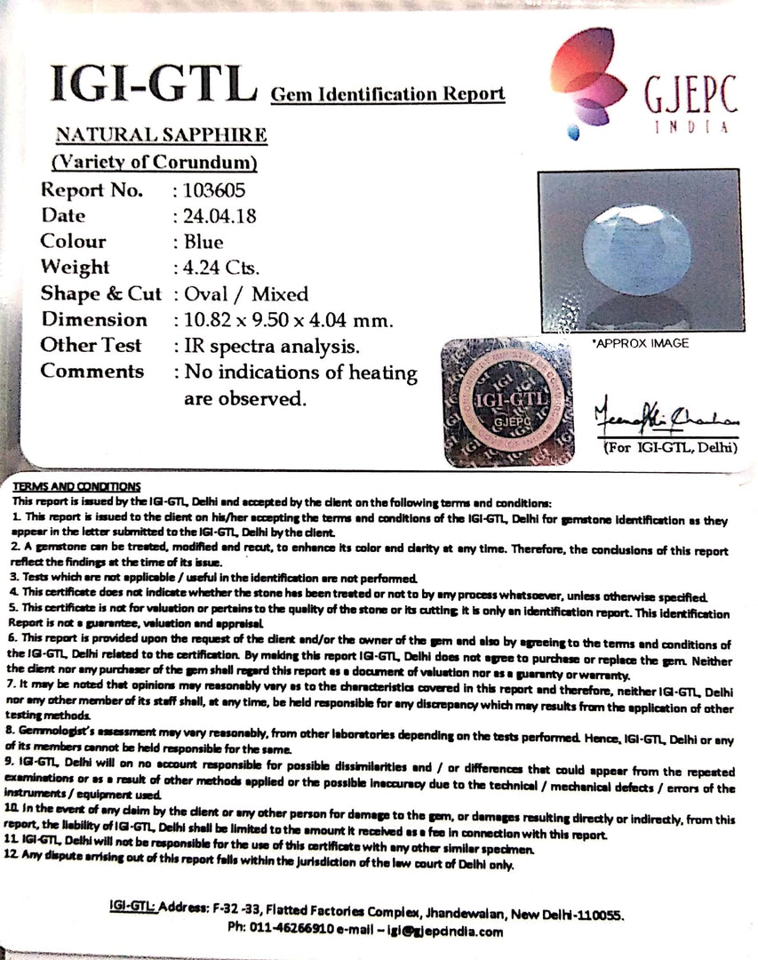 4.71 Ratti Natural Blue Sapphire With Govt Lab Certified-(4551)