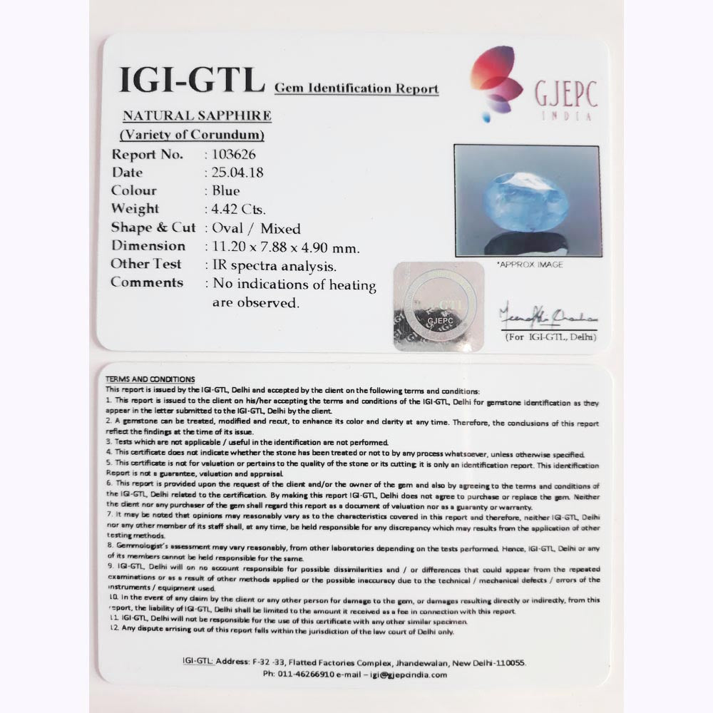 4.91 Ratti Neelam Stone with Govt Lab Certificate-(4100)