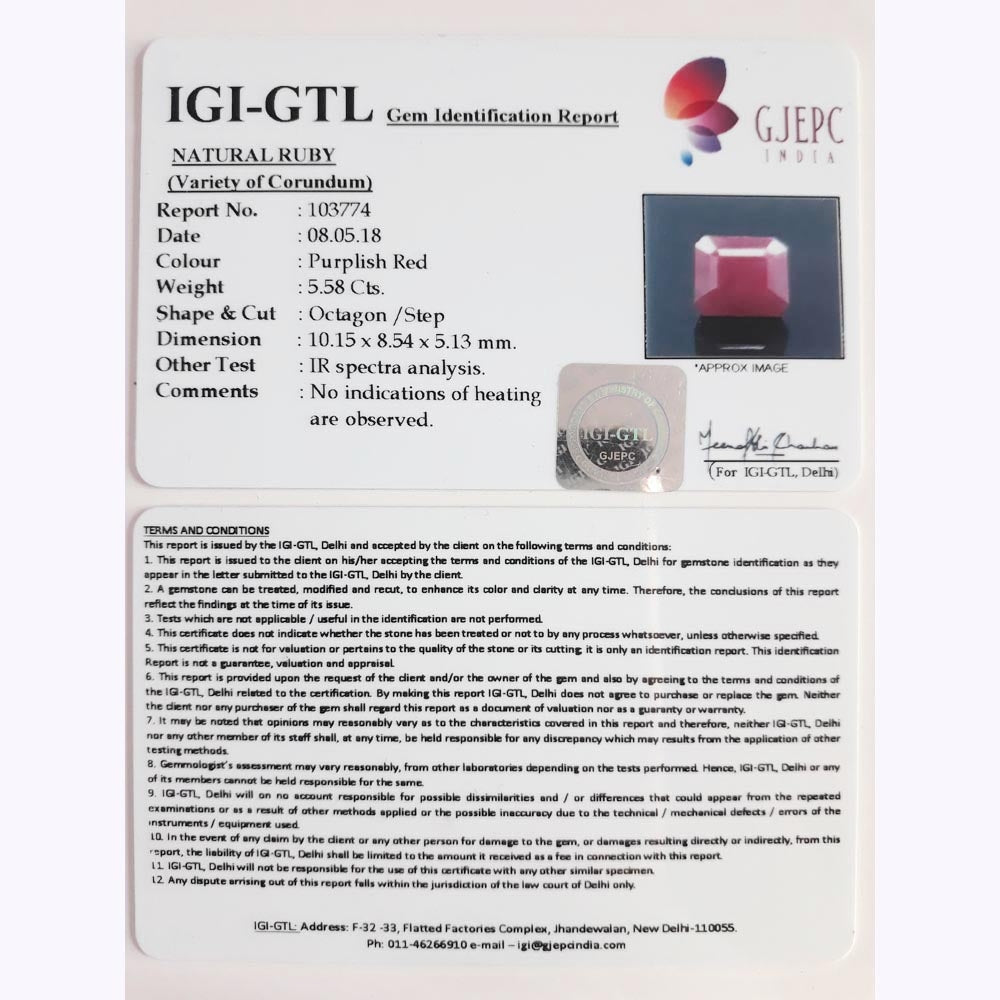6.19 Ratti Natural Neo Burma Ruby with Govt Lab Certificate-(7881)