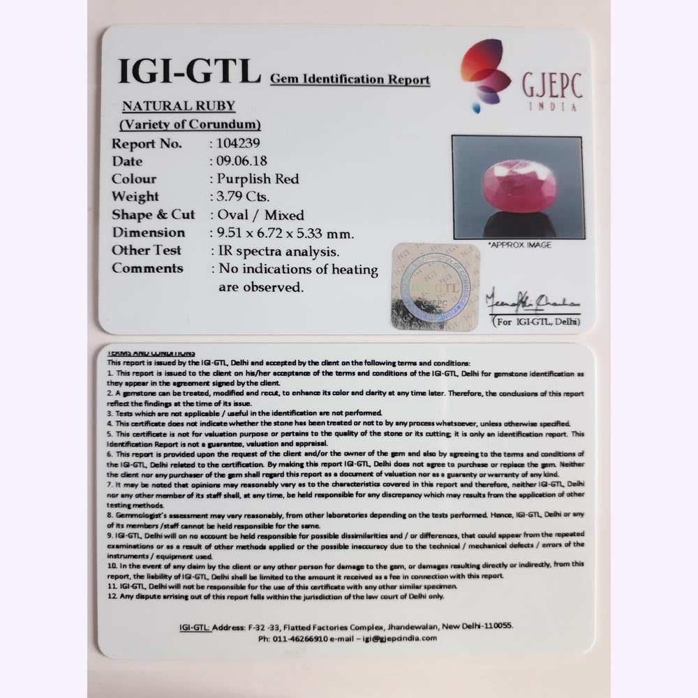 3.79 Carat Natural New Burma Ruby with Govt Lab Certificate-2331