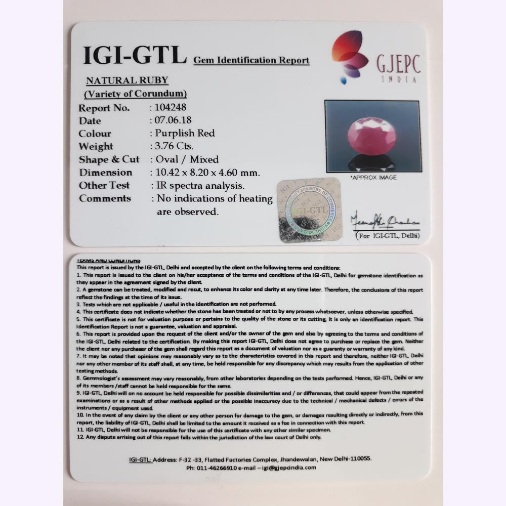 3.76 Carat Natural New Burma Ruby with Govt. Lab Certificate