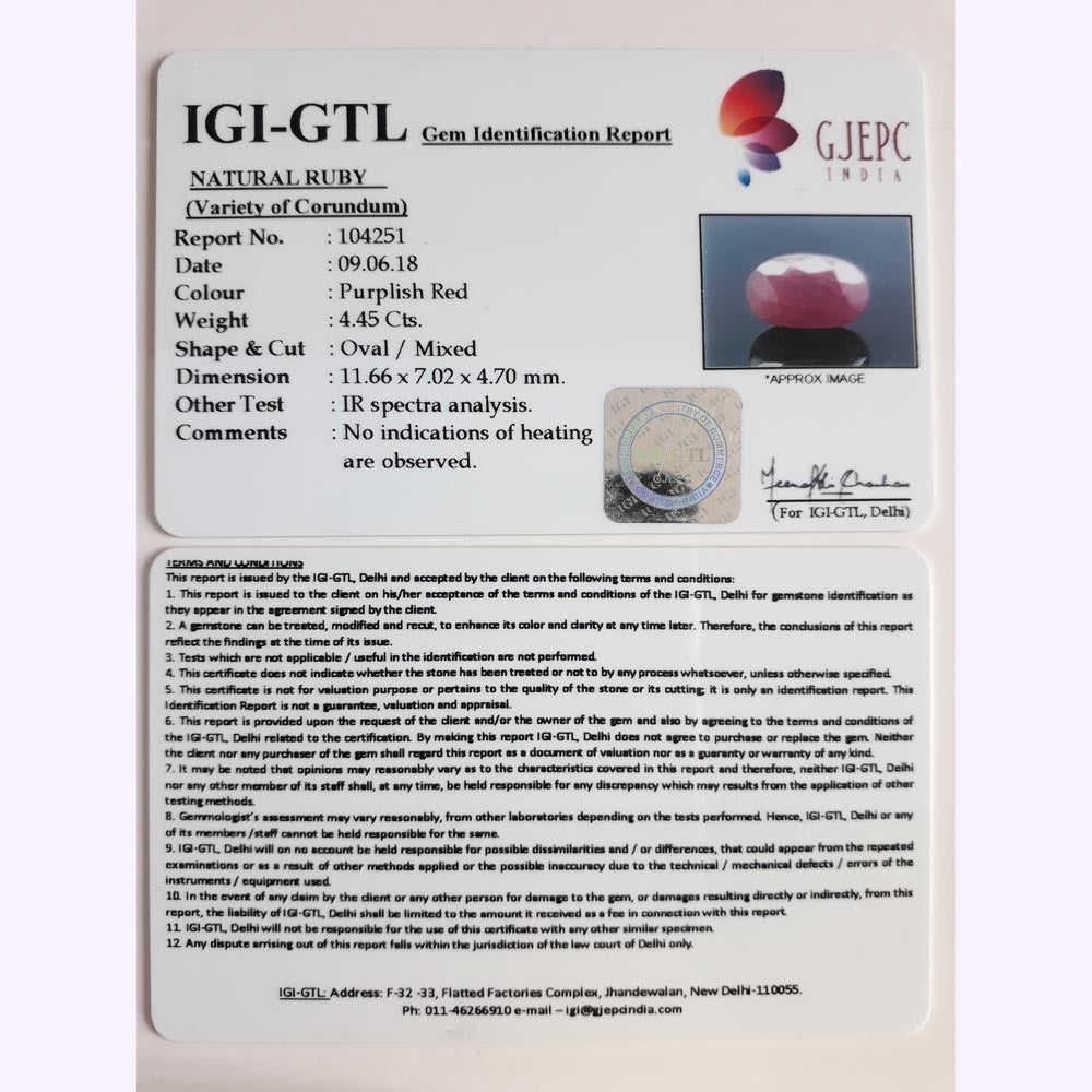 4.45 Carat Natural New Burma Ruby with Govt. Lab Certificate