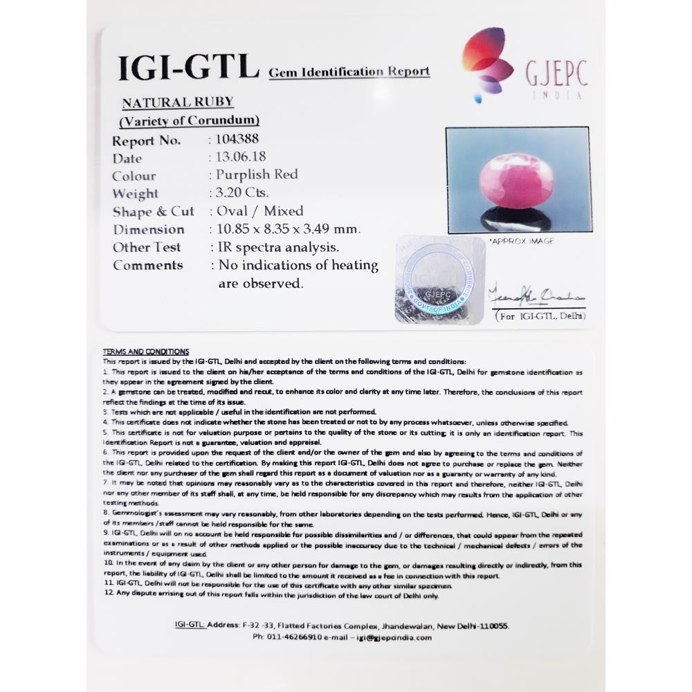 3.56 Ratti Natural New Burma Ruby with Govt. Lab Certificate