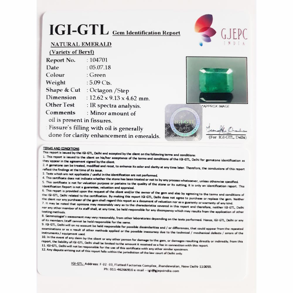 5.09/CT Natural Panna Stone with Govt. Lab Certificate (8991)