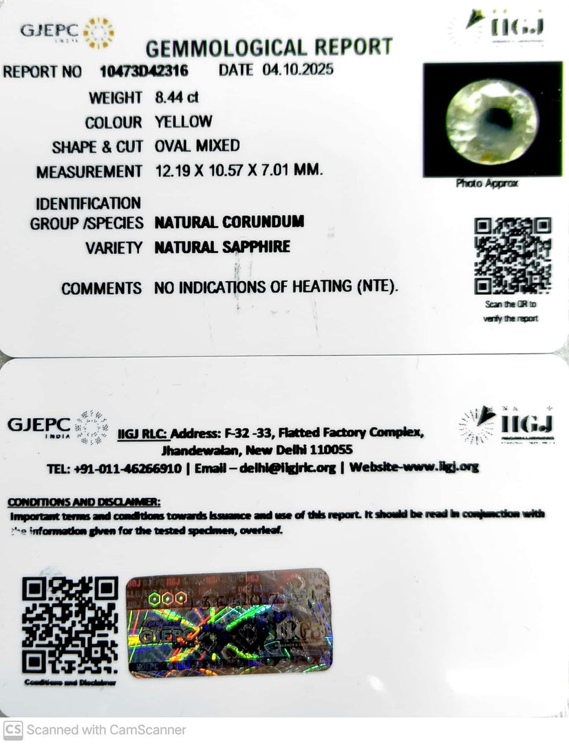 8.44/CT Natural Yellow Sapphire With Govt Lab Certificate (16650)
