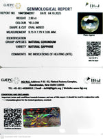 Load image into Gallery viewer, 2.90/CT Natural Yellow Sapphire With Govt Lab Certificate (12210)