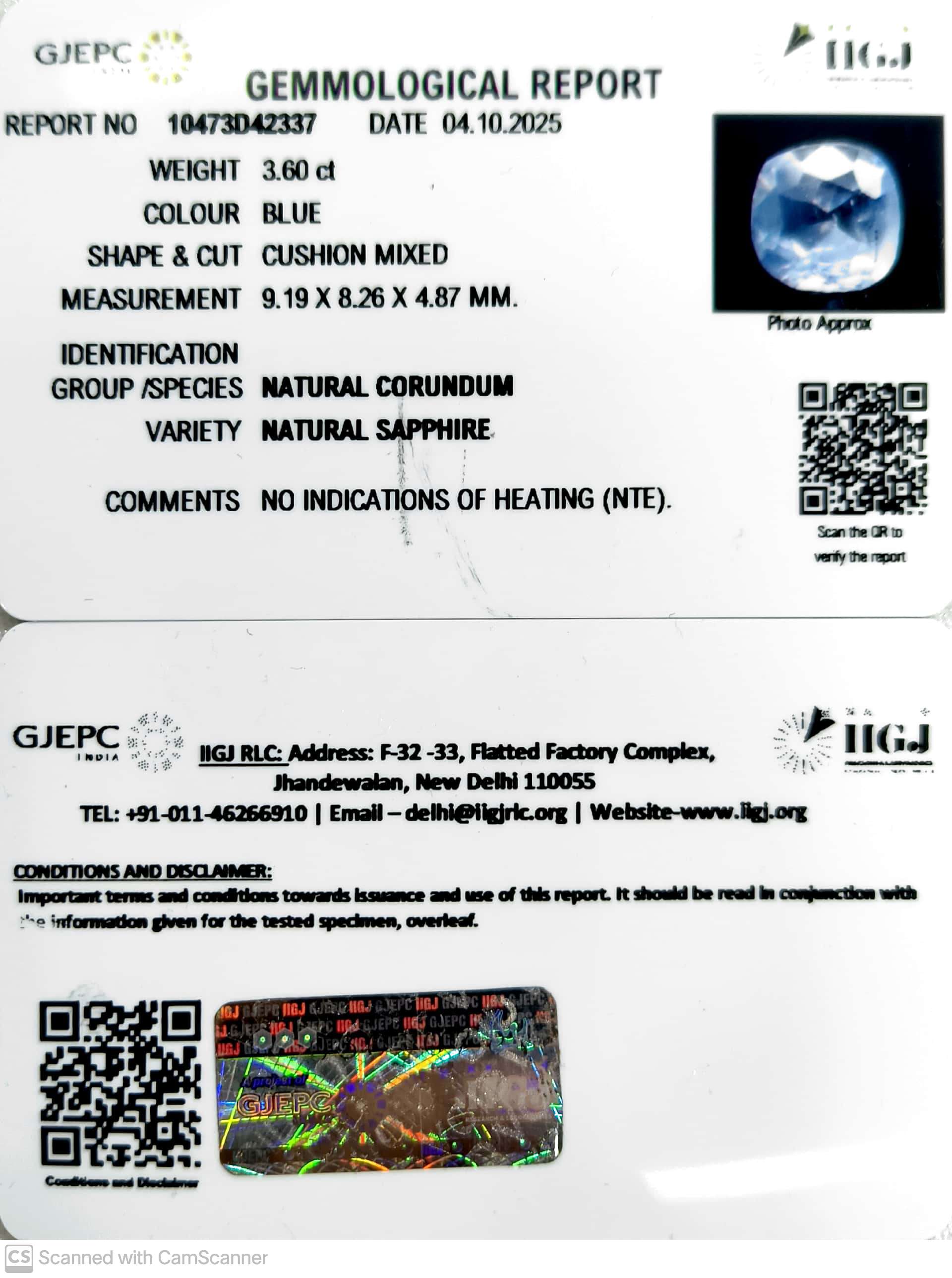 3.60/CT Natural Blue Sapphire with Govt Lab Certificate (23310)