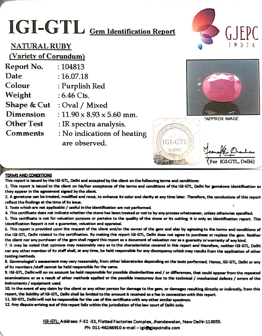 7.18 Ratti Natural Mozambique Ruby with Govt. Lab Certificate-(12210)