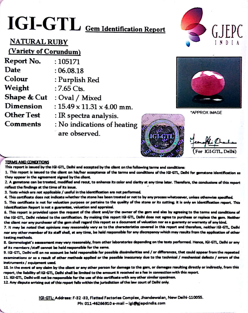 8.50 Ratti Natural Neo Burma Ruby with Govt. Lab Certificate