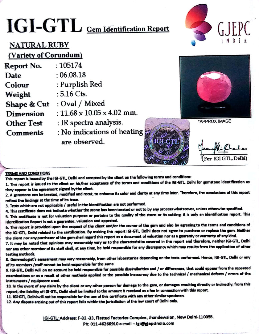 5.72 Ratti Natural New Burma Ruby with Govt. Lab Certificate-12210