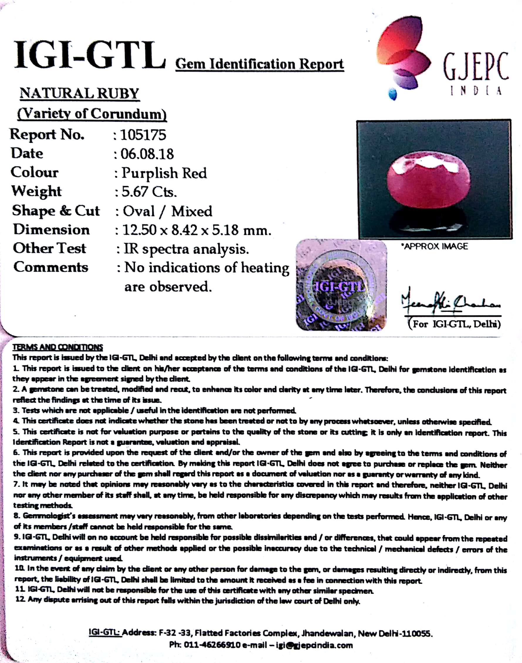 6.30 Ratti Natural Neo Burma Ruby with Govt. Lab Certificate-3441