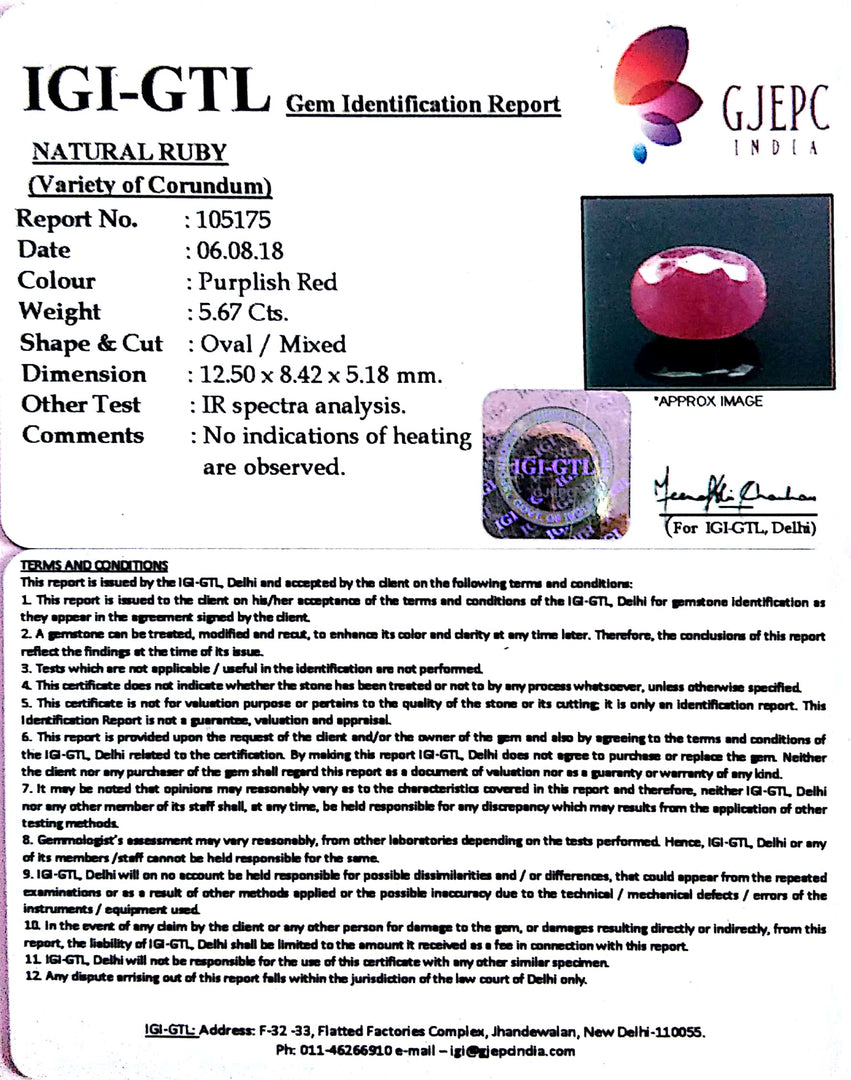 6.30 Ratti Natural Neo Burma Ruby with Govt. Lab Certificate-3441